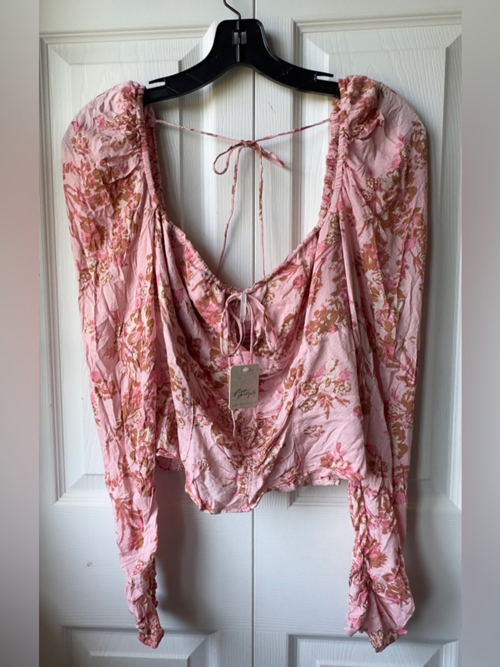 FREE PEOPLE Women's Hilary Print Keyhole Neck Cropped Top Size L NWT